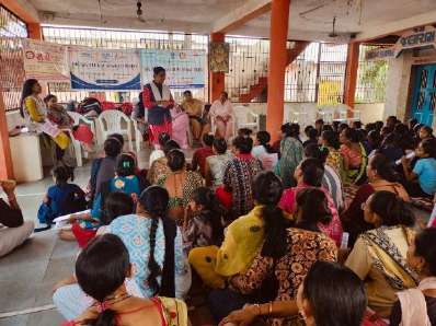 Large gathering of women at Jhanor community hall