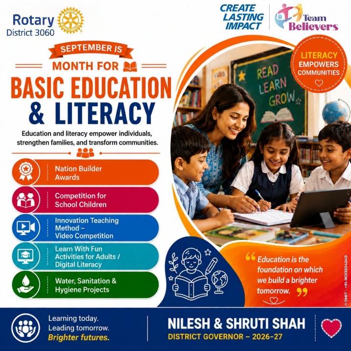 September is Month for Basic Education & Literacy - Nilesh & Shruti Shah