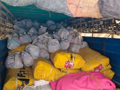 Relief material sacks stocked for distribution