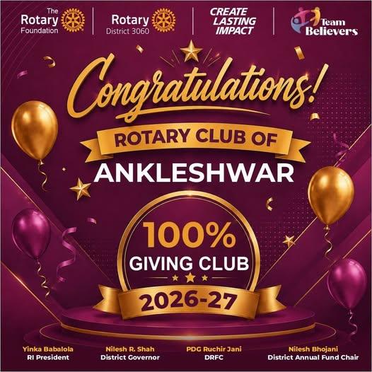 100% Giving Club - Rotary Club of Ankleshwar