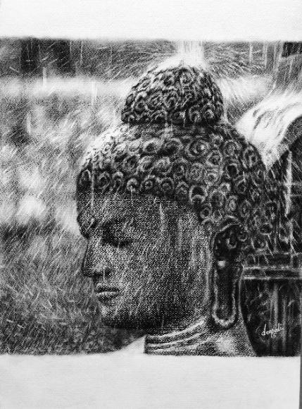 Title: Buddha | Size: 2ft* 2ft | Medium: Charcoal on paper
