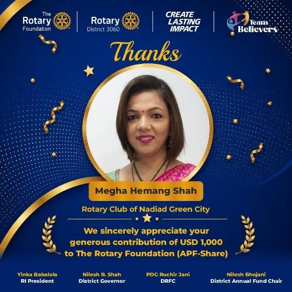 Megha Hemang Shah - RC Nadiad Green City