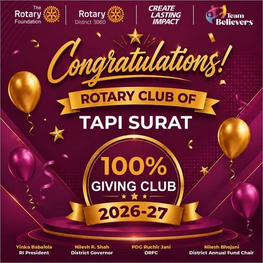 100% Giving Club - Rotary Club of Tapi Surat